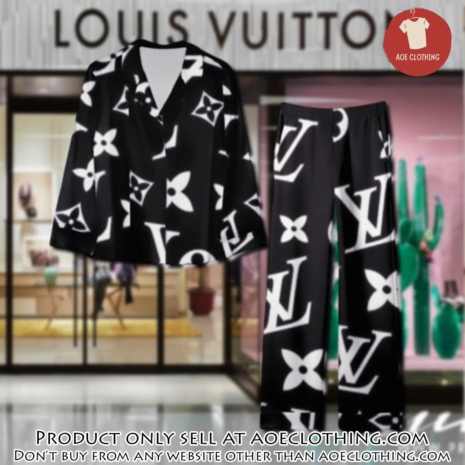 Trending luxury lv satin pajama set pjs1101 aoe2553222